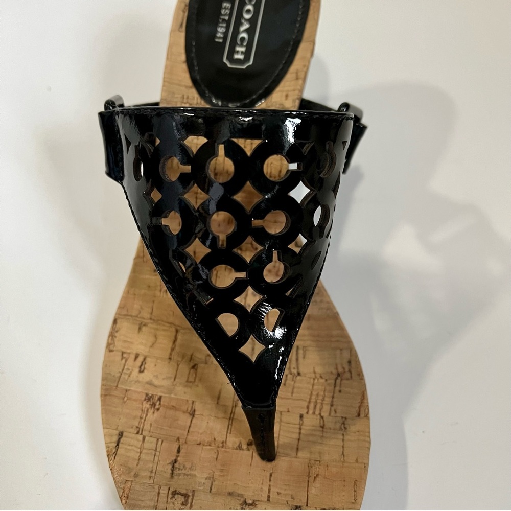 Women’s Coach Black Brookk OP Art patent leather wedge heels shoes. Size 8. - Picture 5 of 11